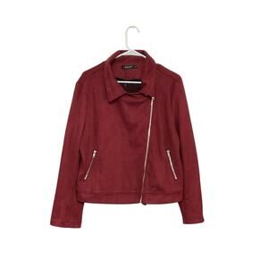 Faux Suede Moto Jacket Red Jacket Women’s Size X-Large Zip Front Stretch
